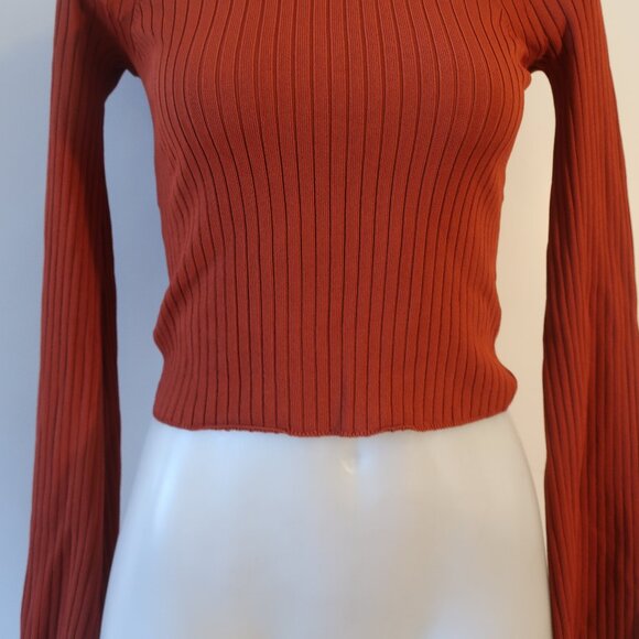 Womens Intermix Rust Ribbed Flare Sleeve Off-The-Shoulder Sweater P US/XS - Picture 7 of 10